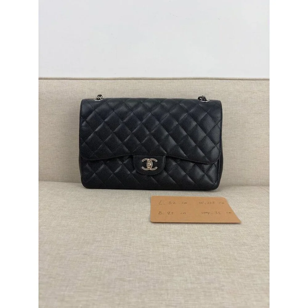 CHANEL Black Caviar Classic Double Flap Jumbo SHW